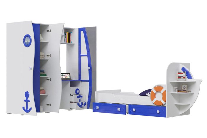 Детская спальня Парус бело-синего цвета - лучшие Детские гарнитуры в INMYROOM