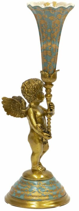 Фарфоровая ваза в руках ангела золото-голубого цвета - купить Вазы  по цене 16805.0