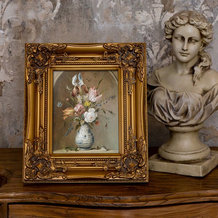 Репродукция картины Цветы в вазе в раме золотого цвета - лучшие Картины в INMYROOM
