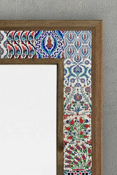 Настенное зеркало 43x63 с каменной мозаикой сине-белого цвета - лучшие Настенные зеркала в INMYROOM