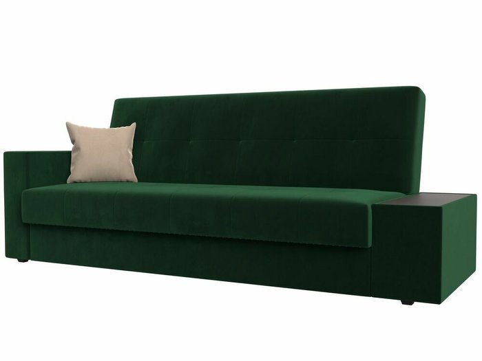 Диван-кровать Лига 020 темно-зеленого цвета со столиком справа (велюр)