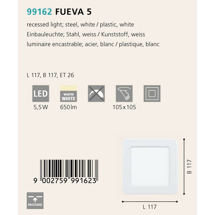 Светильник точечный Fueva из пластика и металла - купить Встраиваемые споты по цене 1390.0