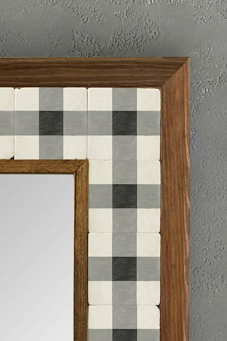 Настенное зеркало 33x33 с каменной мозаикой бело-серого цвета - лучшие Настенные зеркала в INMYROOM