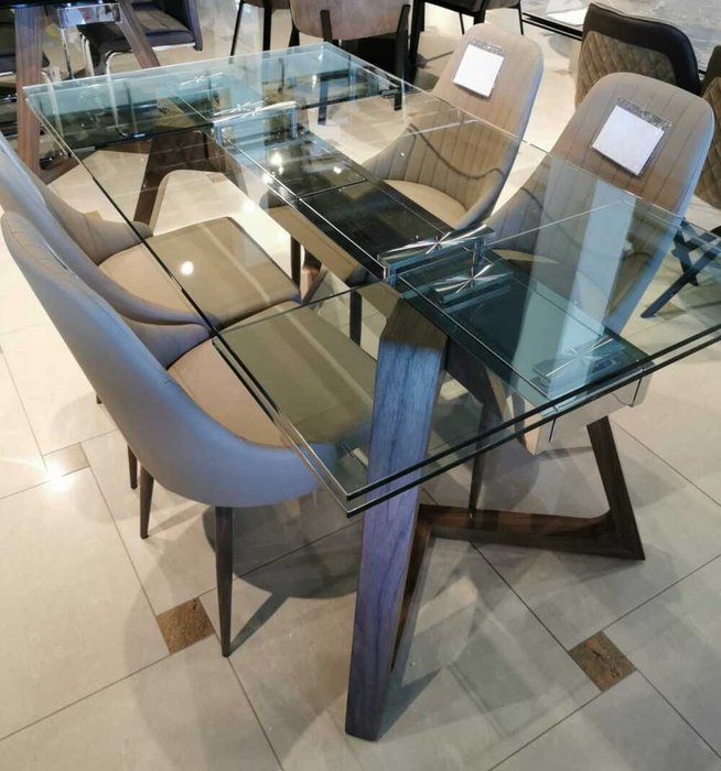 Стол обеденный раскладной Бостон с прозрачной столешницей из стекла - лучшие Обеденные столы в INMYROOM