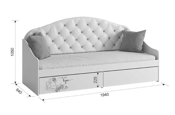 Кровать Гламур 80х190 белого цвета без подъемного механизма - купить Одноярусные кроватки по цене 21580.0
