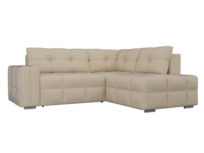 Угловой диван-кровать Леос бежевого цвета (экокожа)