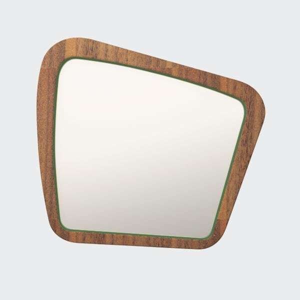 Зеркало настенное Woodi в темном шпоне с зеленым кантом