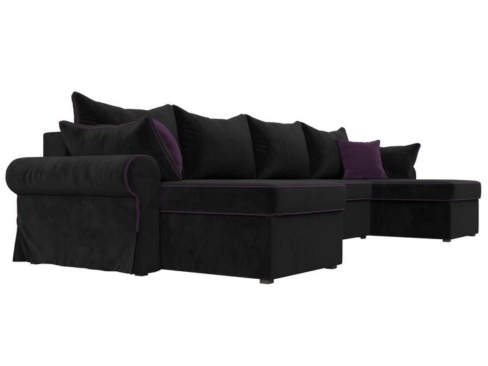 Угловой диван-кровать Элис черного цвета с фиолетовой окантовкой - лучшие Угловые диваны в INMYROOM