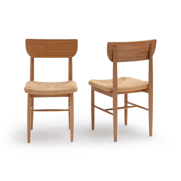 Комплект из двух стульев из массива дуба и плетения Andre бежевого цвета - лучшие Обеденные стулья в INMYROOM