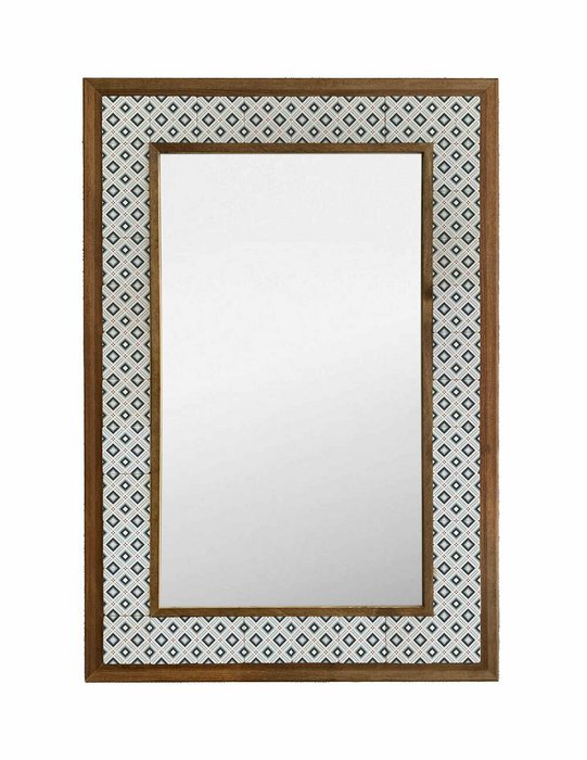 Настенное зеркало 43x63 с каменной мозаикой бело-серого цвета