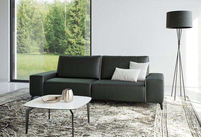 Прямой кожаный диван Romano черного цвета - купить Прямые диваны по цене 387938.0