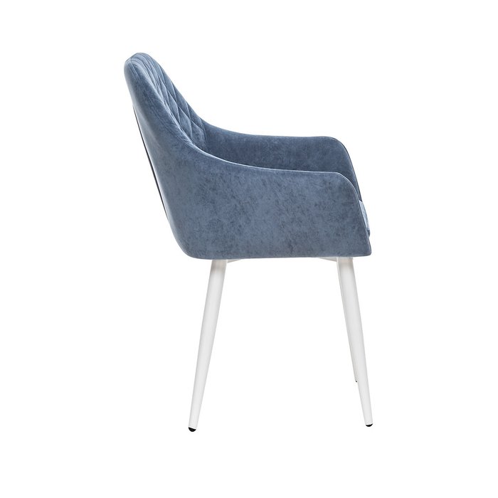 Стул с подлокотниками Слим синего цвета с белыми ножками - лучшие Обеденные стулья в INMYROOM