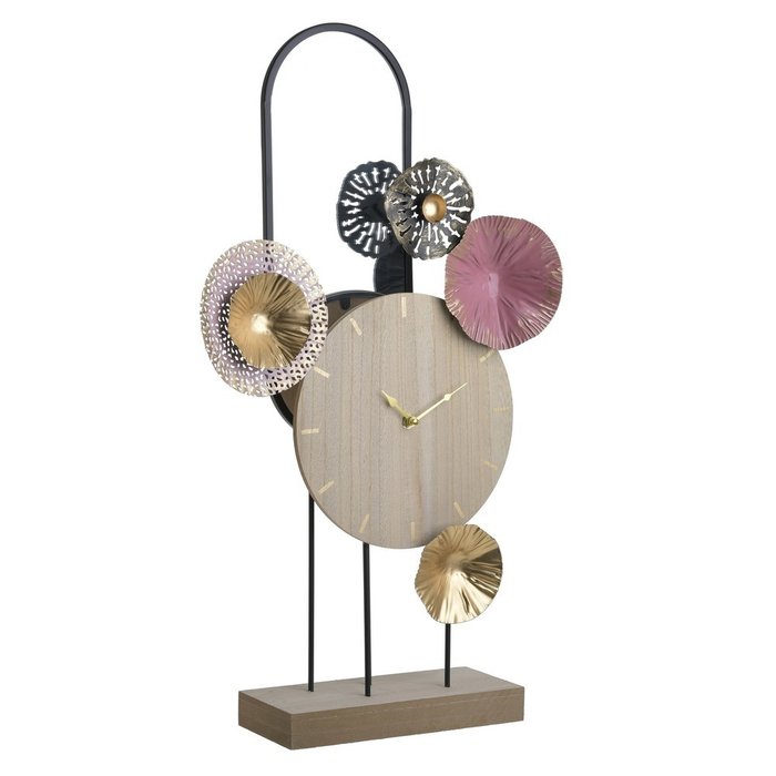 Часы настольные из дерева и металла с зеркалом