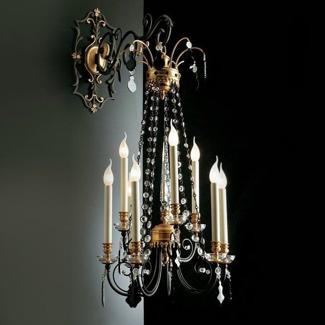 Настенный светильник BANCI Elise с черными бусинами и кулонами из хрусталя