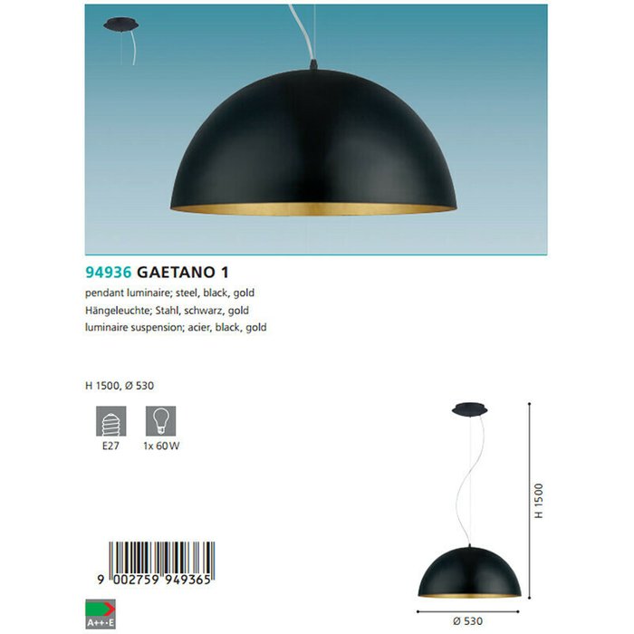 Подвесной светильник Eglo Gaetano 1 94936 - лучшие Подвесные светильники в INMYROOM