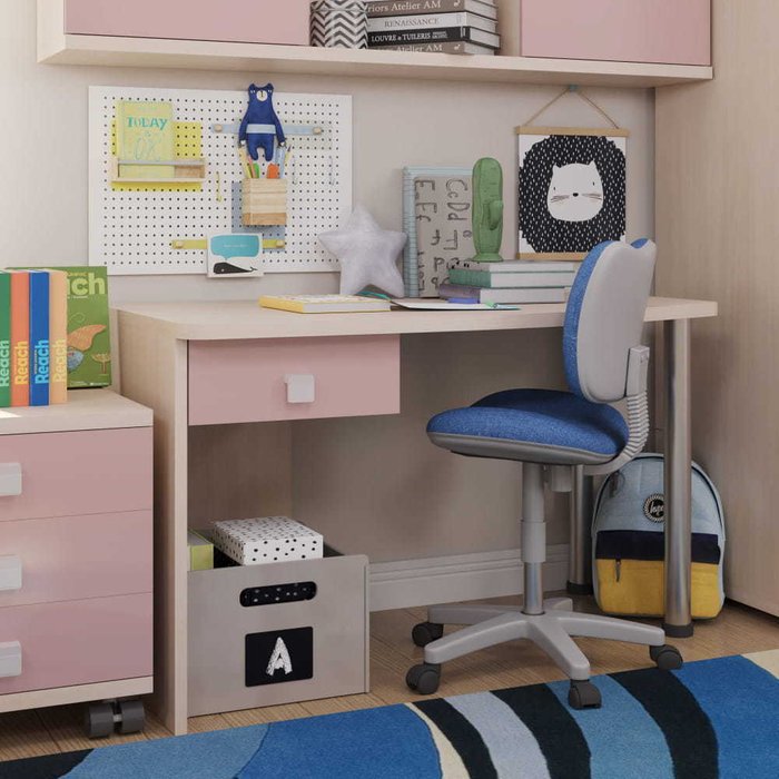 Детский письменный стол Тиана бежевого цвета с розовым ящиком - купить Детские столы по цене 26143.0