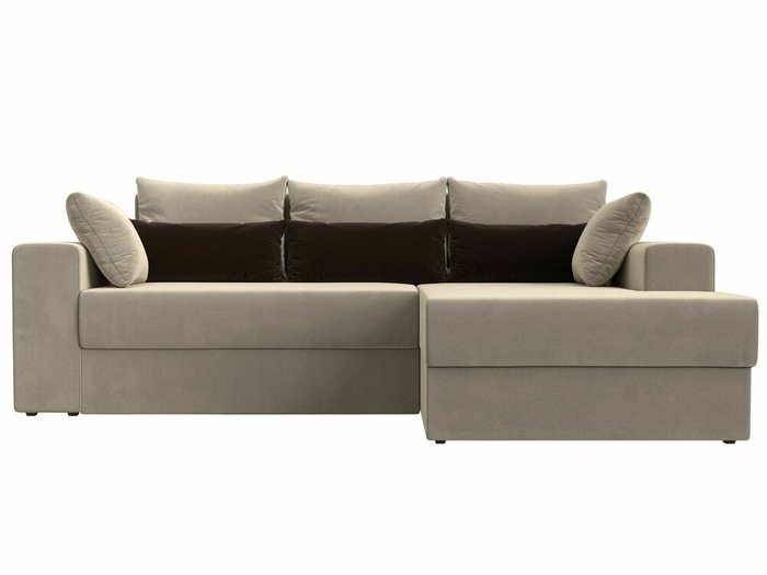 Угловой диван-кровать Майами бежевого цвета с коричневыми подушками правый угол - купить Угловые диваны по цене 49999.0
