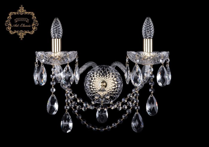 Хрустальное бра Art Classic 45962 10.25.2.200.XL.Gd.Sp подсвечник с подвесками Хрустальное бра Art Classic 45962 10.25.2.200.XL.Gd.Sp подсвечник с подвесками