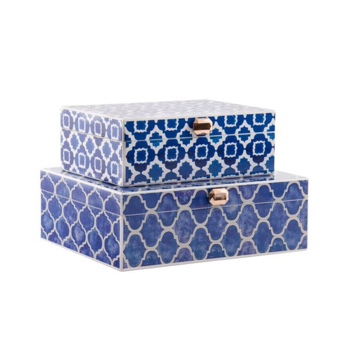 Шкатулки Шкатулка DKD Home Decor Синий Тёмно Синий Деревянный 24 x 20 x 8 cm (2 штук)