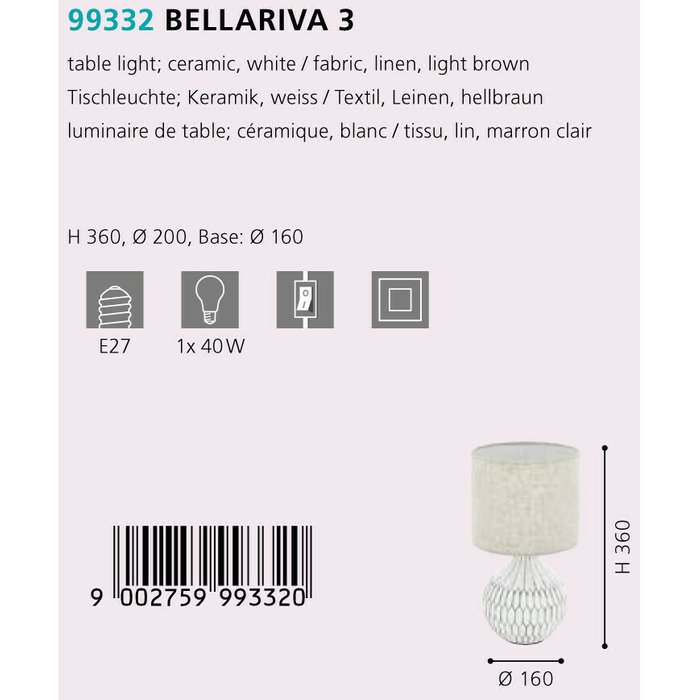 Лампа настольная Eglo Bellariva 3 99332 - купить Настольные лампы по цене 4390.0