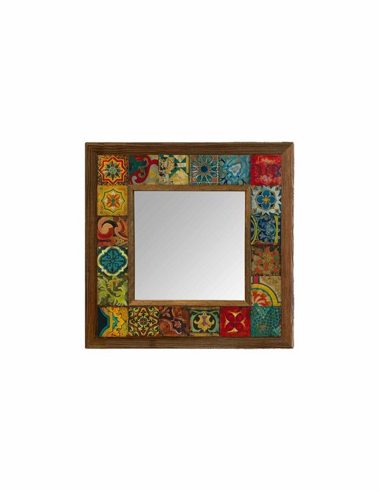 Настенное зеркало с каменной мозаикой 33x33 в раме коричневого цвета