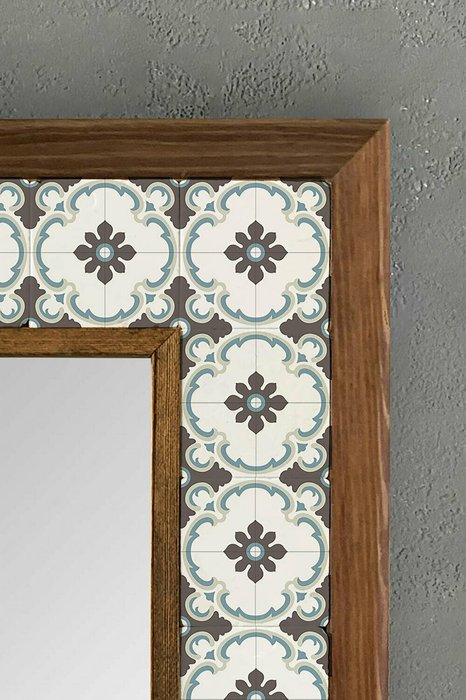 Настенное зеркало с каменной мозаикой 33x33 бело-коричневого цвета - купить Настенные зеркала по цене 9840.0