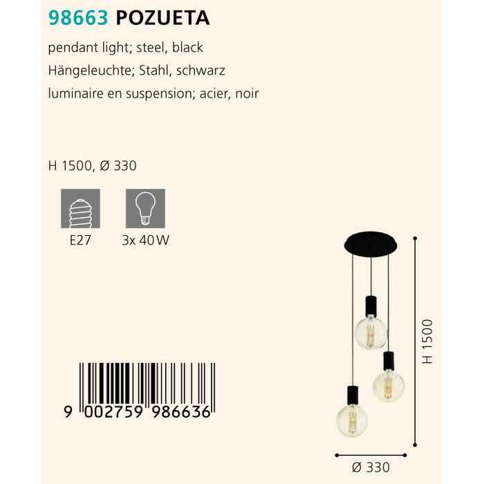 Подвесная люстра Pozueta черного цвета - купить Подвесные люстры по цене 12090.0