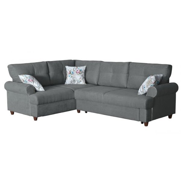 Угловой диван правый Мирта с обивкой из велюра темно-серого цвета