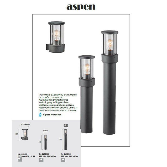 Уличный настенный светильник Aspen темно-серого цвета - купить Настенные уличные светильники по цене 4790.0