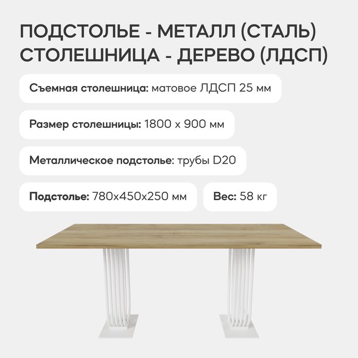 Обеденный стол Arfeo Duo 90х180 с металлическим белым подстольем и столешницей орех - лучшие Обеденные столы в INMYROOM