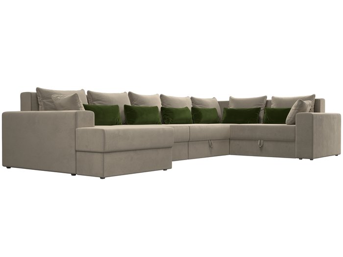 Угловой диван-кровать Мэдисон бежево-зеленого цвета - лучшие Угловые диваны в INMYROOM