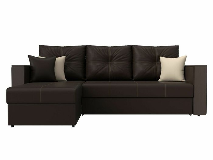 Угловой диван-кровать Валенсия коричневого цвета (экокожа) левый угол - купить Угловые диваны по цене 39999.0