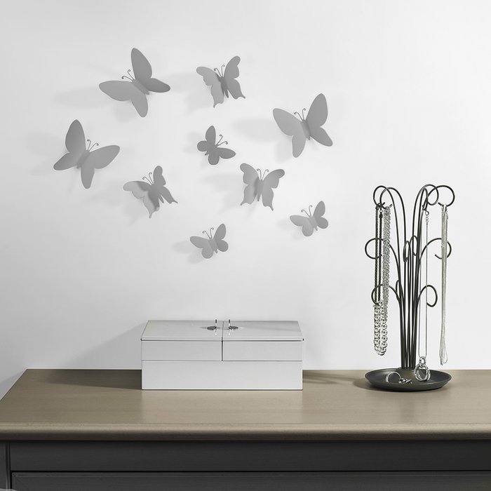 Декор для стен mariposa из девяти элементов серого цвета - лучшие Декор стен в INMYROOM