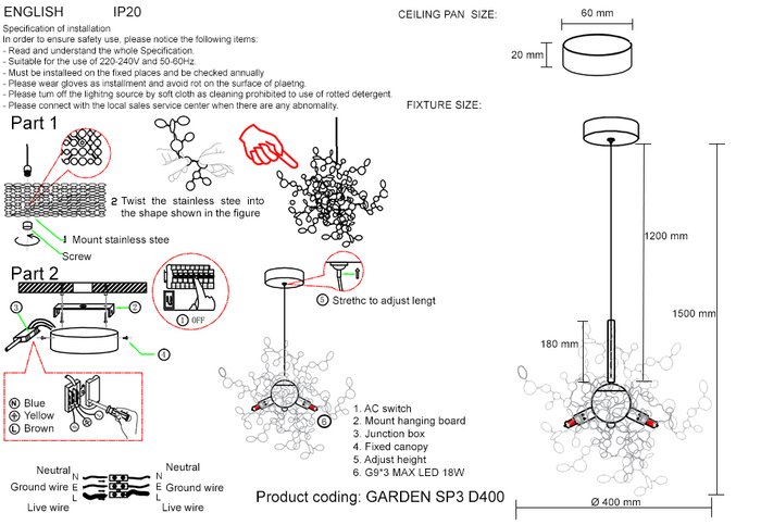 Подвесной светильник GARDEN SP3 D400 CHROME (металл, цвет хром) - купить Подвесные светильники по цене 6500.0