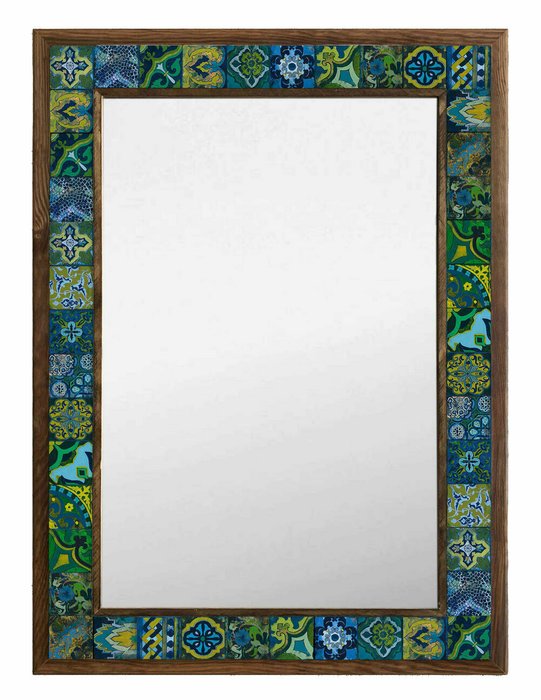 Настенное зеркало 53x73 с каменной мозаикой сине-зеленого цвета
