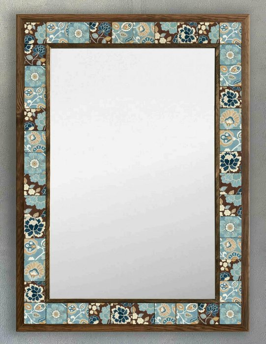Настенное зеркало с каменной мозаикой 53x73 коричнево-голубого цвета  - купить Настенные зеркала по цене 27866.0