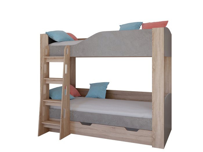 Двухъярусная кровать Астра-2 80х190 цвета Дуб сонома-Железный камень
