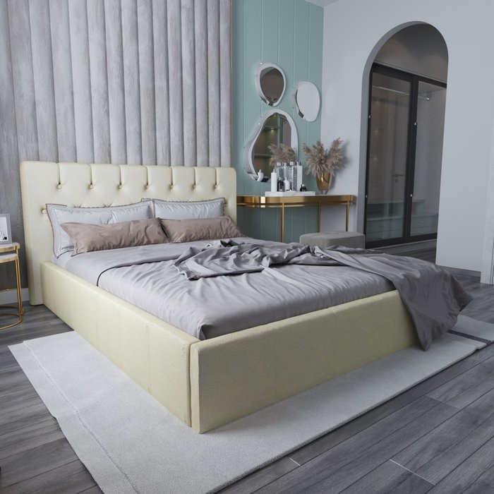 Кровать Инуа 180х200 бежевого цвета с подъемным механизмом  - купить Кровати для спальни по цене 91075.0