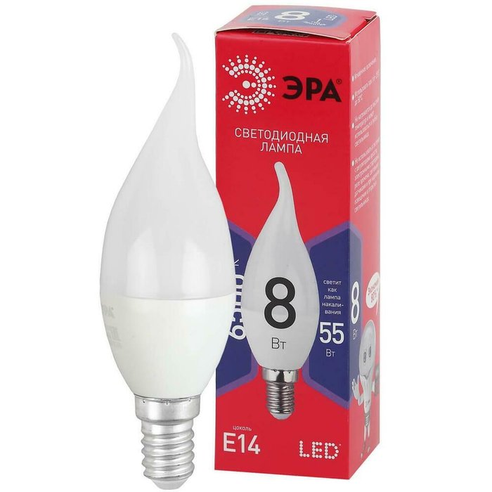 Лампа светодиодная ЭРА E14 8W 6500K матовая BXS-8W-865-E14 R - купить Лампочки по цене 54.0
