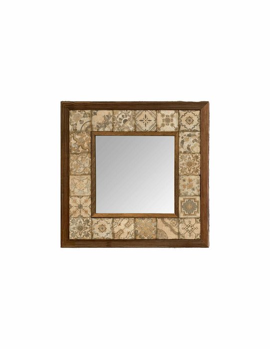 Настенное зеркало 33x33 с каменной мозаикой бежевого цвета