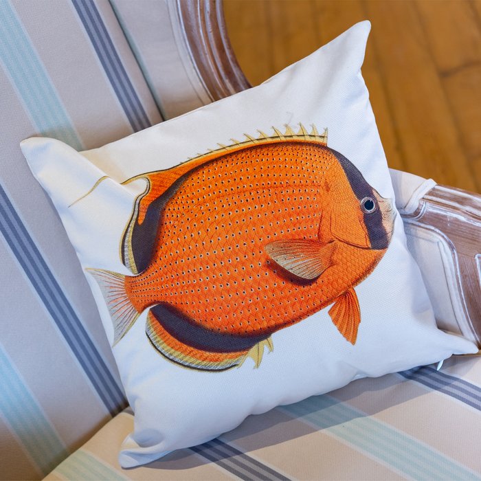 Декоративная подушка Море волнуется 60 бело-оранжевого цвета - лучшие Картины в INMYROOM