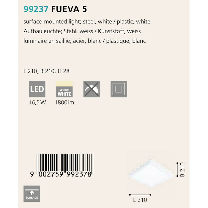 Светильник точечный Fueva белого цвета - купить Потолочные светильники по цене 2790.0