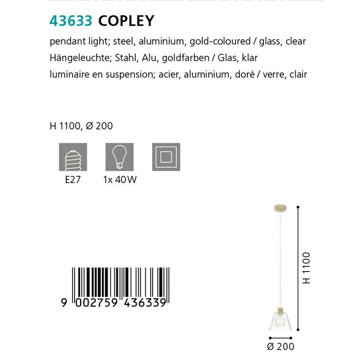 Подвесной светильник Copley с прозрачным плафоном - лучшие Подвесные светильники в INMYROOM
