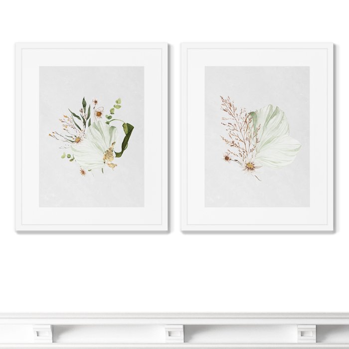 Набор из 2-х репродукций картин в раме Floral set in pale shades, No3