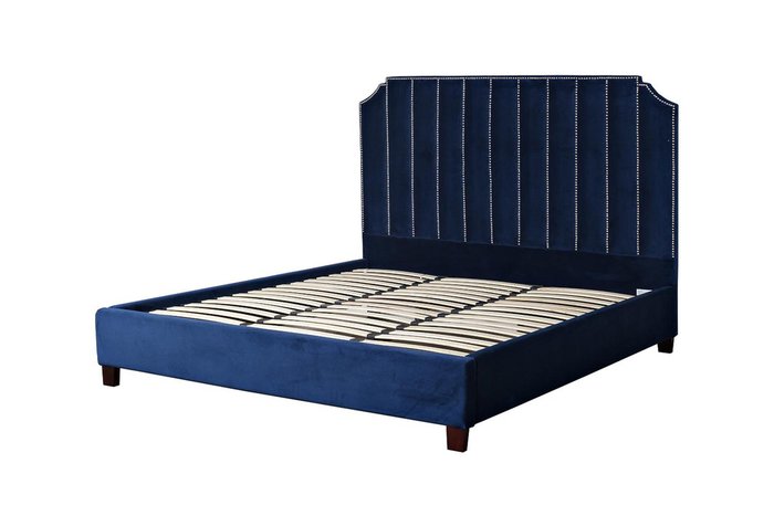 Кровать двуспальная с высоким изголовьем из синего велюра 180х200 - купить Кровати для спальни по цене 128138.0