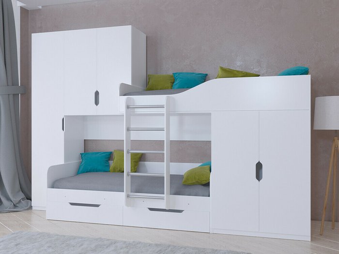 Двухъярусная кровать Лео 80х190 белого цвета - купить Двухъярусные кроватки по цене 45100.0