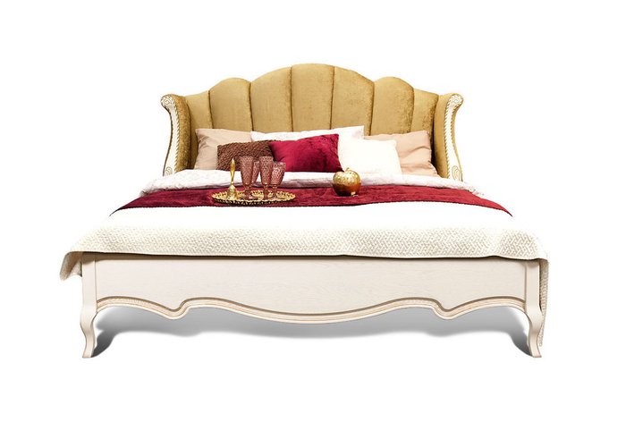 Кровать Трио 160х200 бело-бежевого цвета с золотой патиной Кровать Трио 160х200 бело-бежевого цвета с золотой патиной
