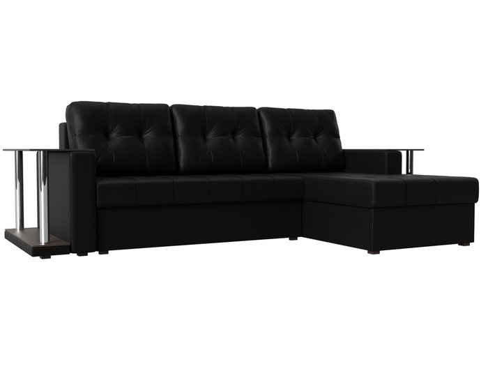 Угловой диван-кровать Даллас черного цвета (экокожа)
