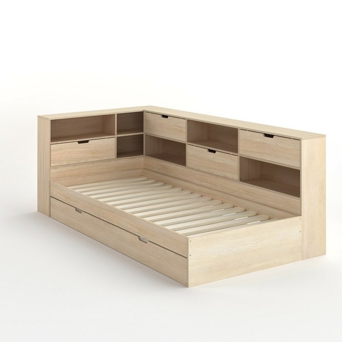 Кровать с ящиком отделениями для вещей и кроватным основанием Yann 90x190 бежевого цвета - лучшие Одноярусные кроватки в INMYROOM