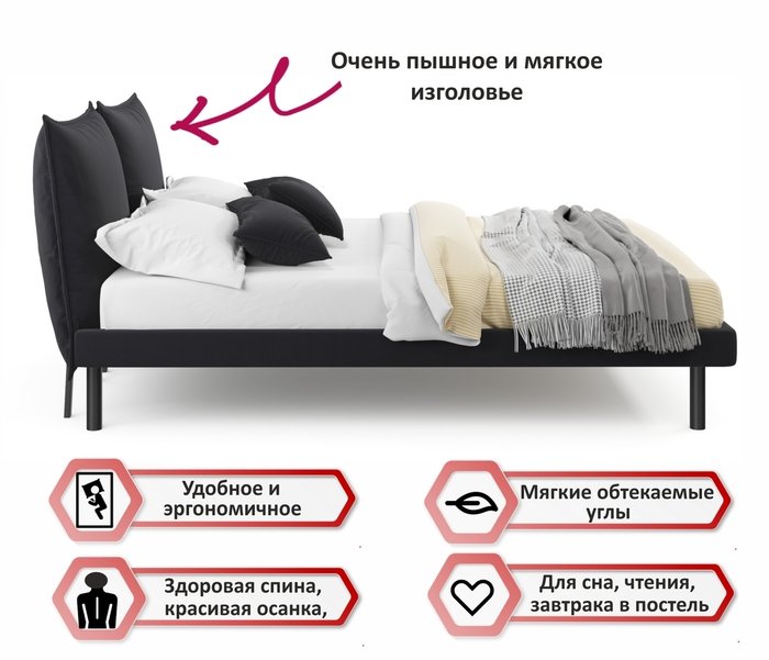 Кровать Fly 160х200 черного цвета с матрасом - лучшие Кровати для спальни в INMYROOM Кровать Fly 160х200 черного цвета с матрасом - лучшие Кровати для спальни в INMYROOM